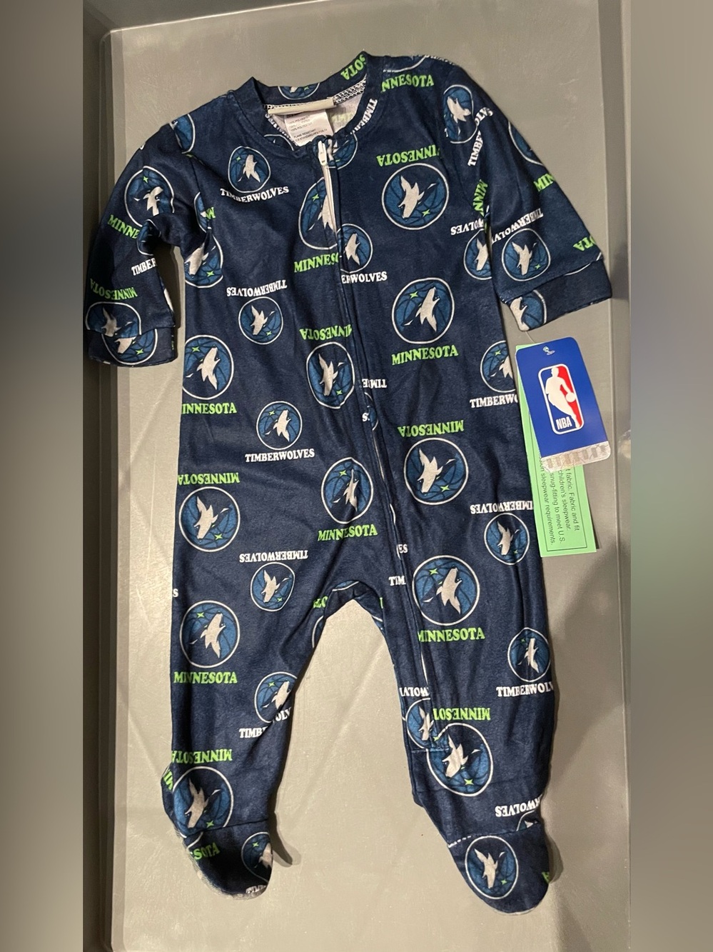 NBA Minnesota Timberwolves Navy and Green Baby Footed One-Piece